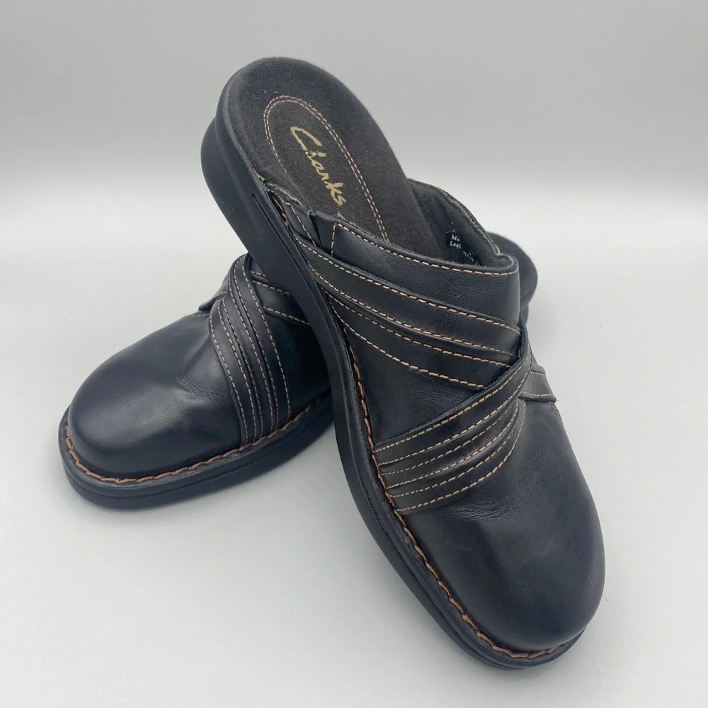 Clarks Round Toe Slip On Clogs US Womens 7M Black 35114 - Picture 6 of 10